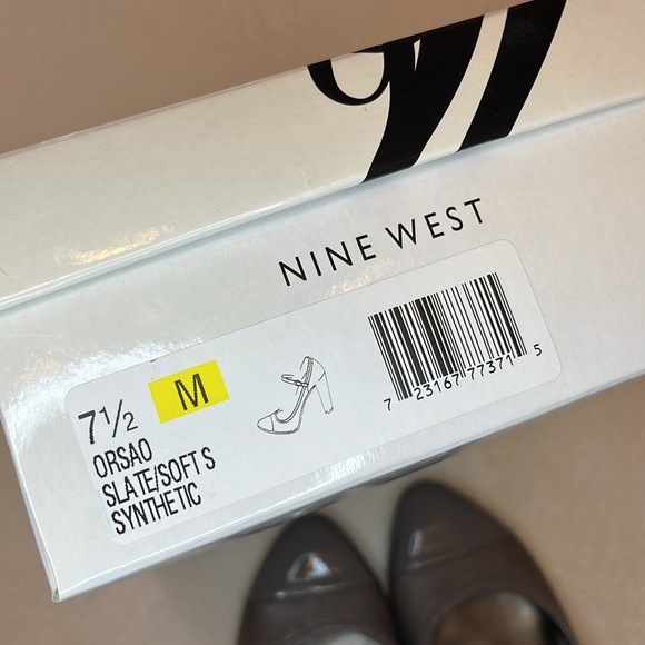 Nine West High Heel Shoes Slate Gray Size 7.5 Patent Toe/Heel Ankle Strap GREAT - Picture 13 of 14